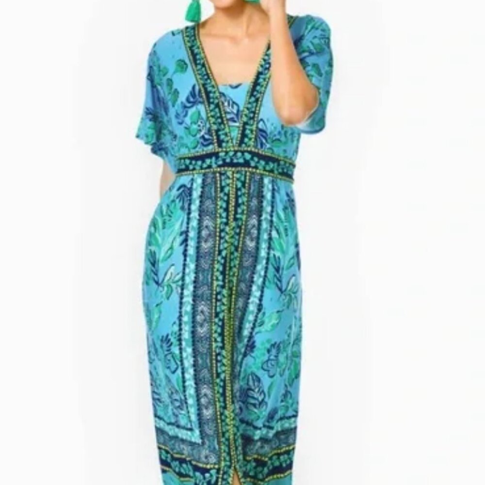 Lilly Pulitzer ILIA ELBOW SLEEVE MAXI DR-SEABREEZE BLUE-PLANT ONE ON YOU